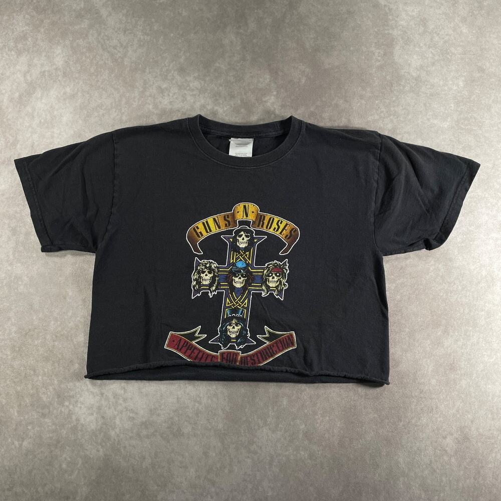 Vintage 00's Guns N Roses Appetite Destruction Crop T-Shirt Black Size Medium